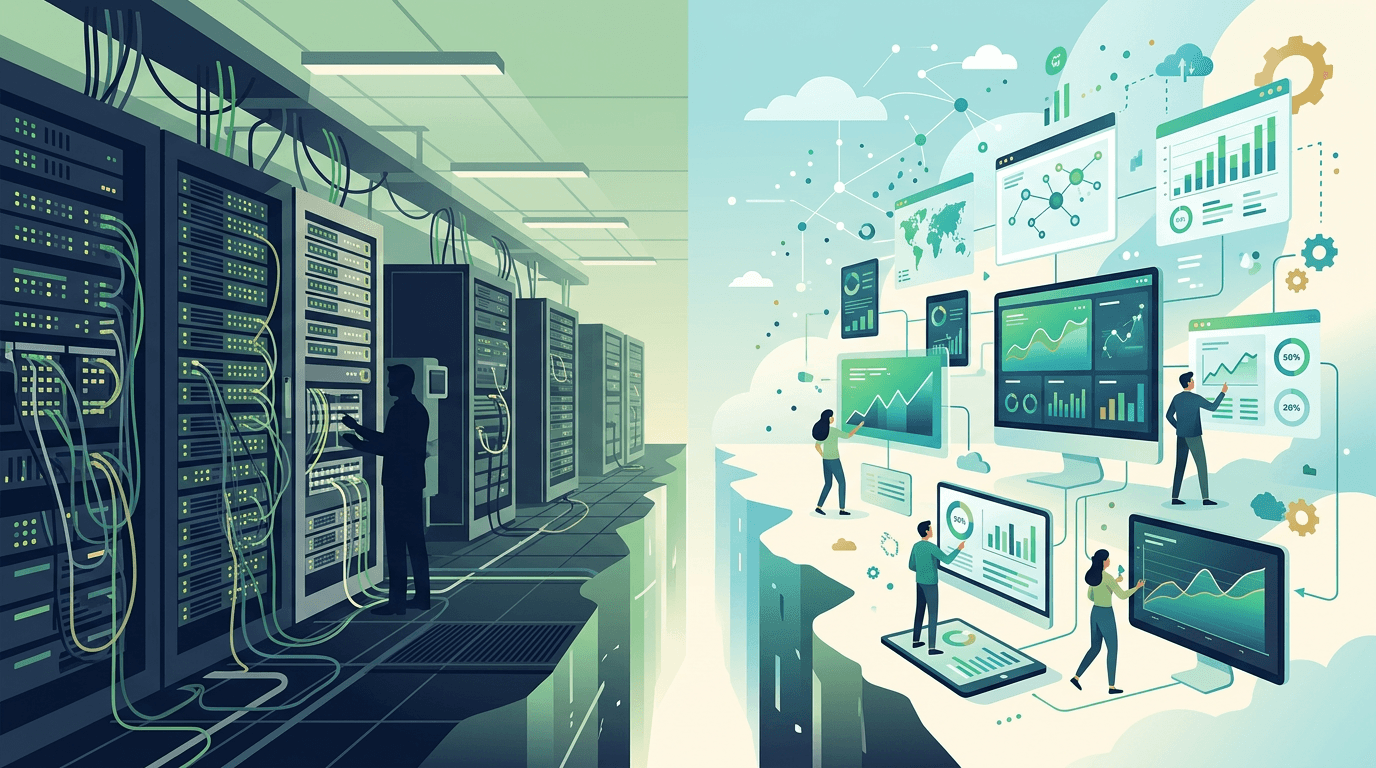 Oracle EBS and Oracle Fusion Cloud feature gap illustrated as two diverging platforms